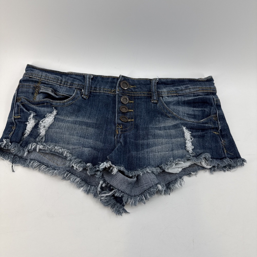 Rue 21‎ Womens Jean Shorts Size 1/2 Button Fly Cut offs Distressed Raw Hem